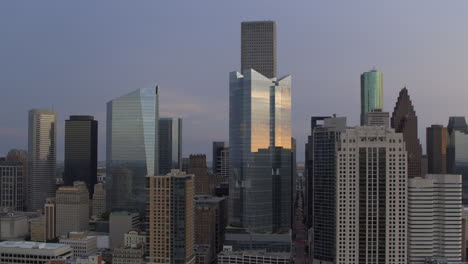 High-angle-drone-view-of-downtown-Houston,-Texas