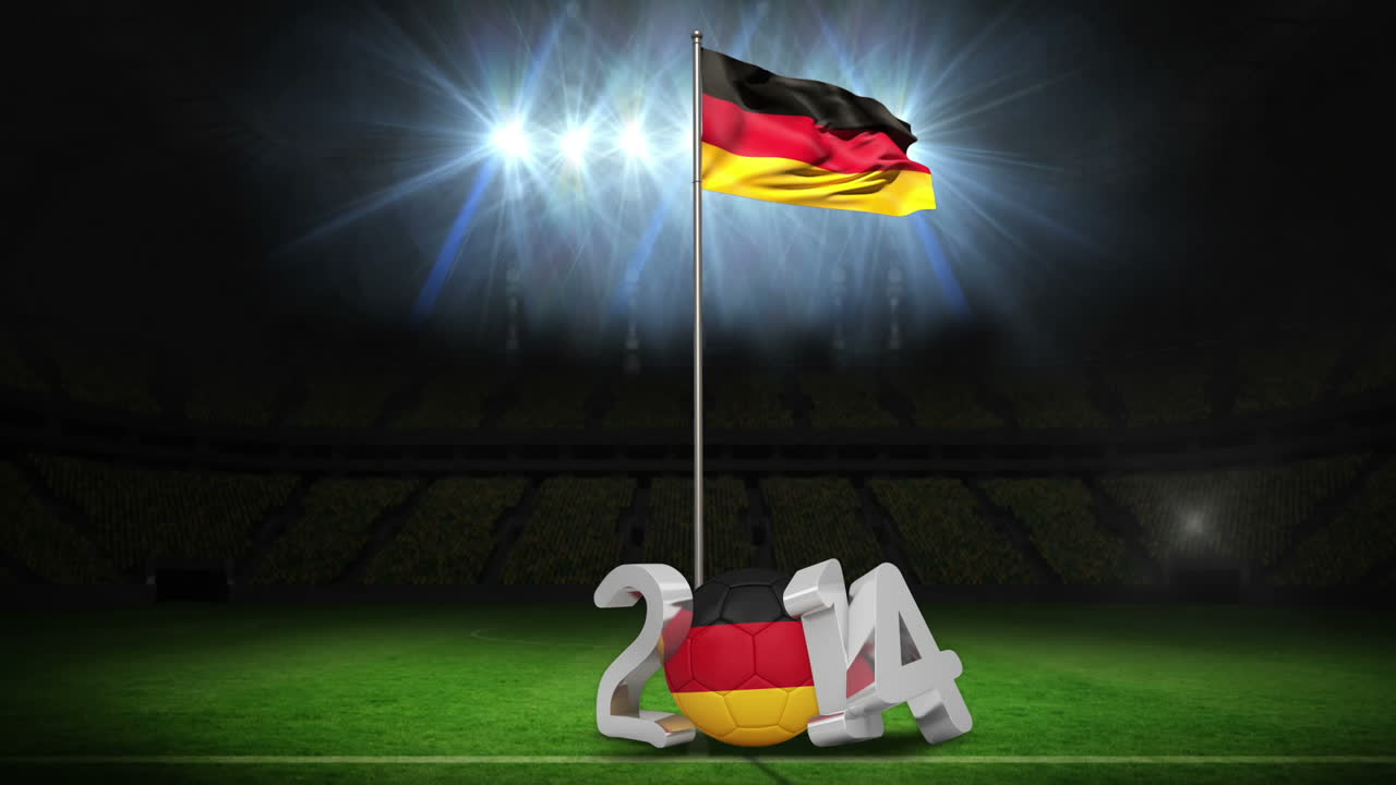 Bandiera nazionale della Germania che sventola su campo da calcio con messaggio