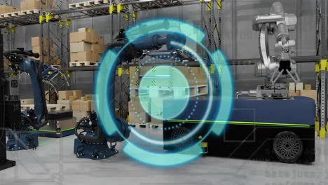 animación del escaneo del alcance y el procesamiento de datos sobre el almacén