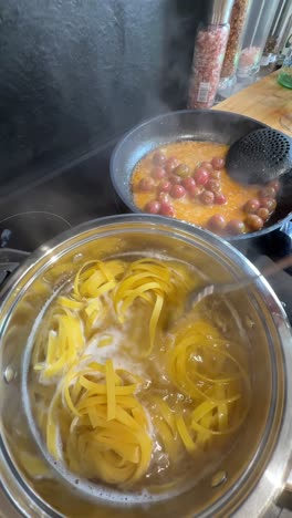 cooking pasta with grapes sauce