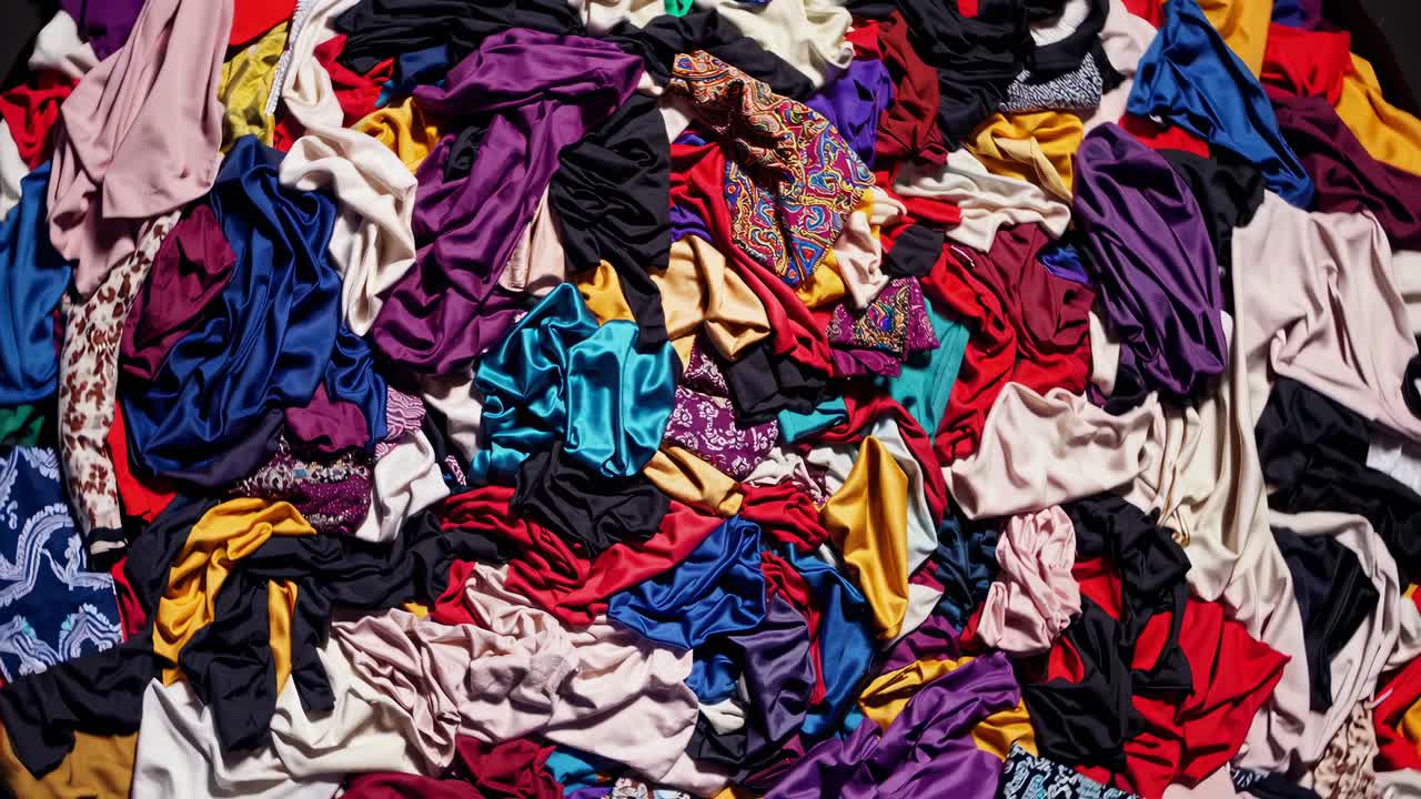 Pile of Colorful Fabrics and Clothes Shifting Slowly