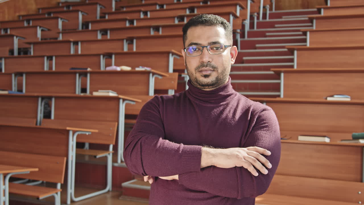 Mixed-Race University Professor in Lecture Hall