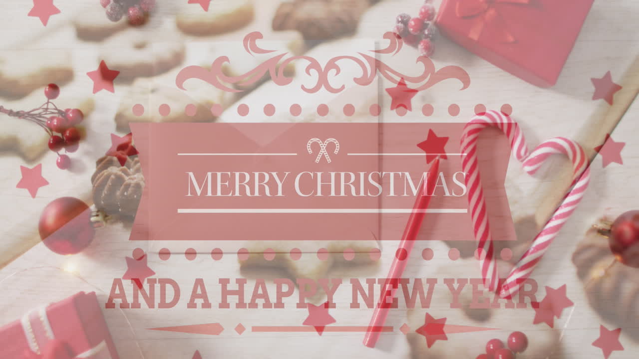 크리스마스 축하 문자의 애니메이션 크리스마스 장식 위에 텍스트