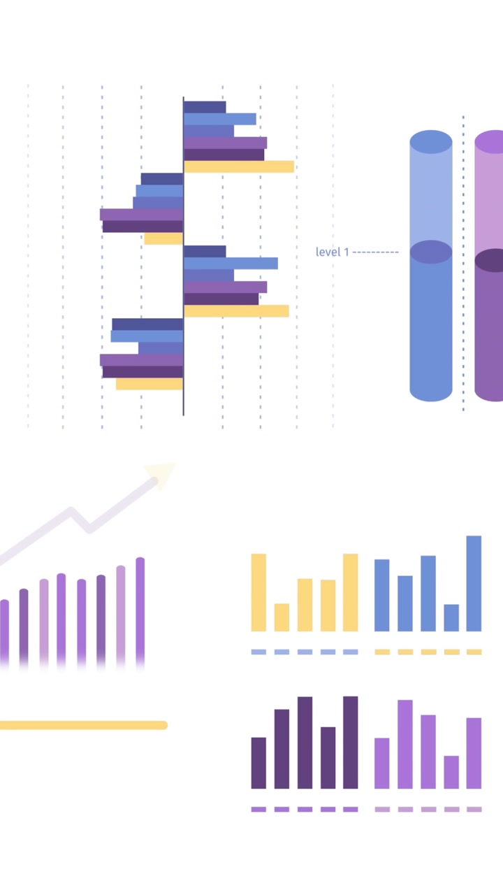 Animation of statistics, graphs and financial data processing over white background