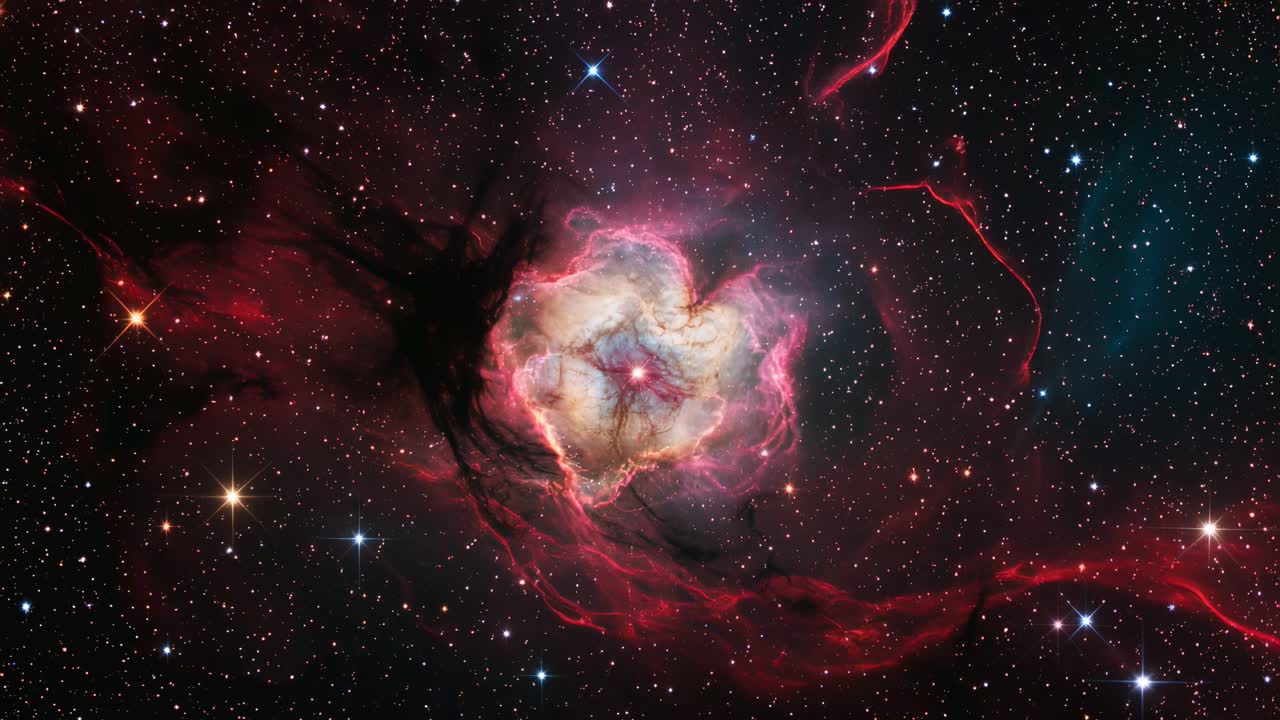 Fantastisk kosmisk scene af en supernovaeksplosion i det dybe rum med levende farver, glødende gasskyer og dynamisk stjerneenergi