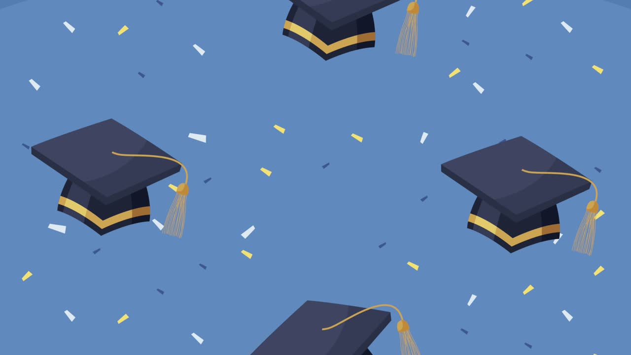 cappelli di laurea e animazione a confetti