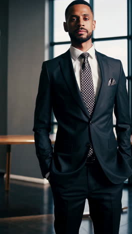professional businessman in a suit standing in an office