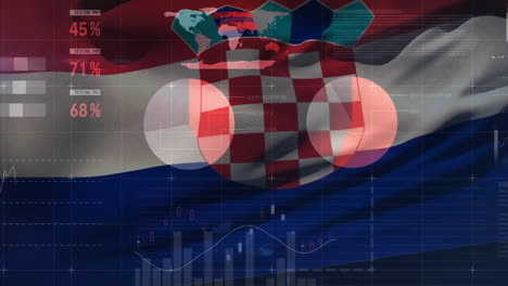 Animation-Der-Statistik-Und-Finanzdatenverarbeitung-über-Der-Flagge-Kroatiens