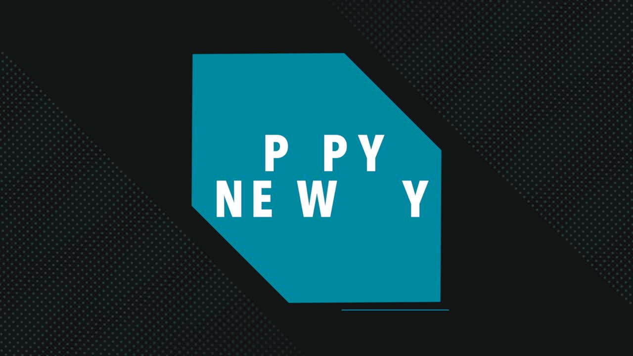 네온 파란색 육각형과 점 패턴으로 새해 축하합니다.