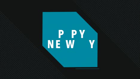 feliz año nuevo con hexágonos azules de neón y patrón de puntos