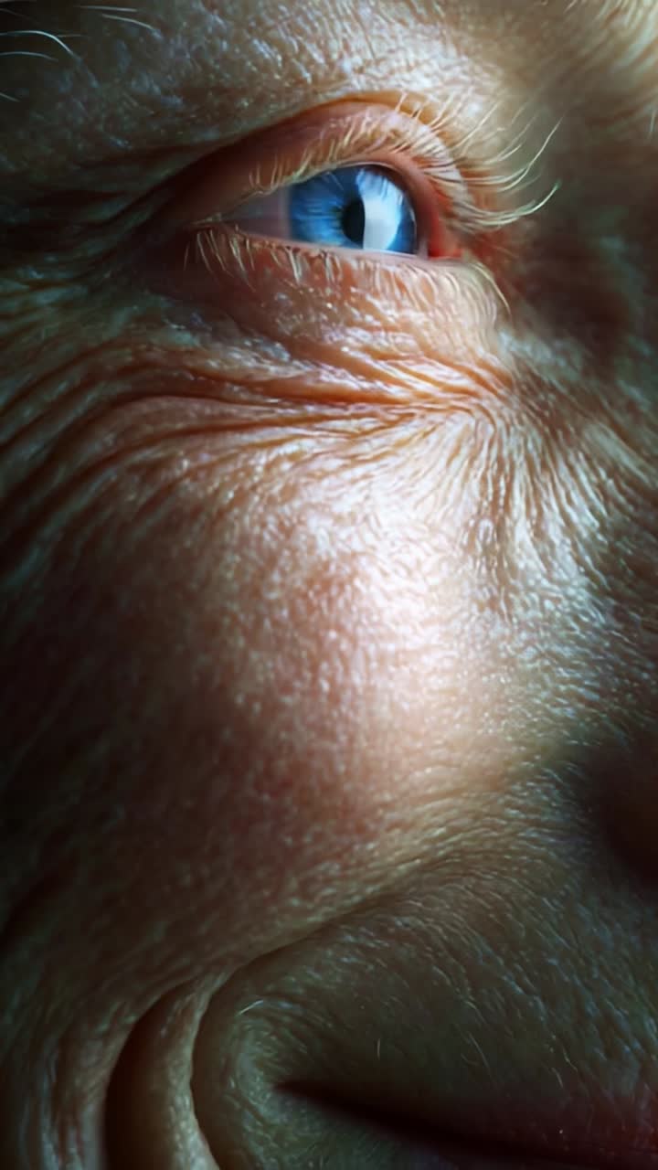 A Close-Up of a Human Eye Capturing the Intricacies of Aging Skin and Unique Characteristics with Detailed Textures and Expressions in Natural Light