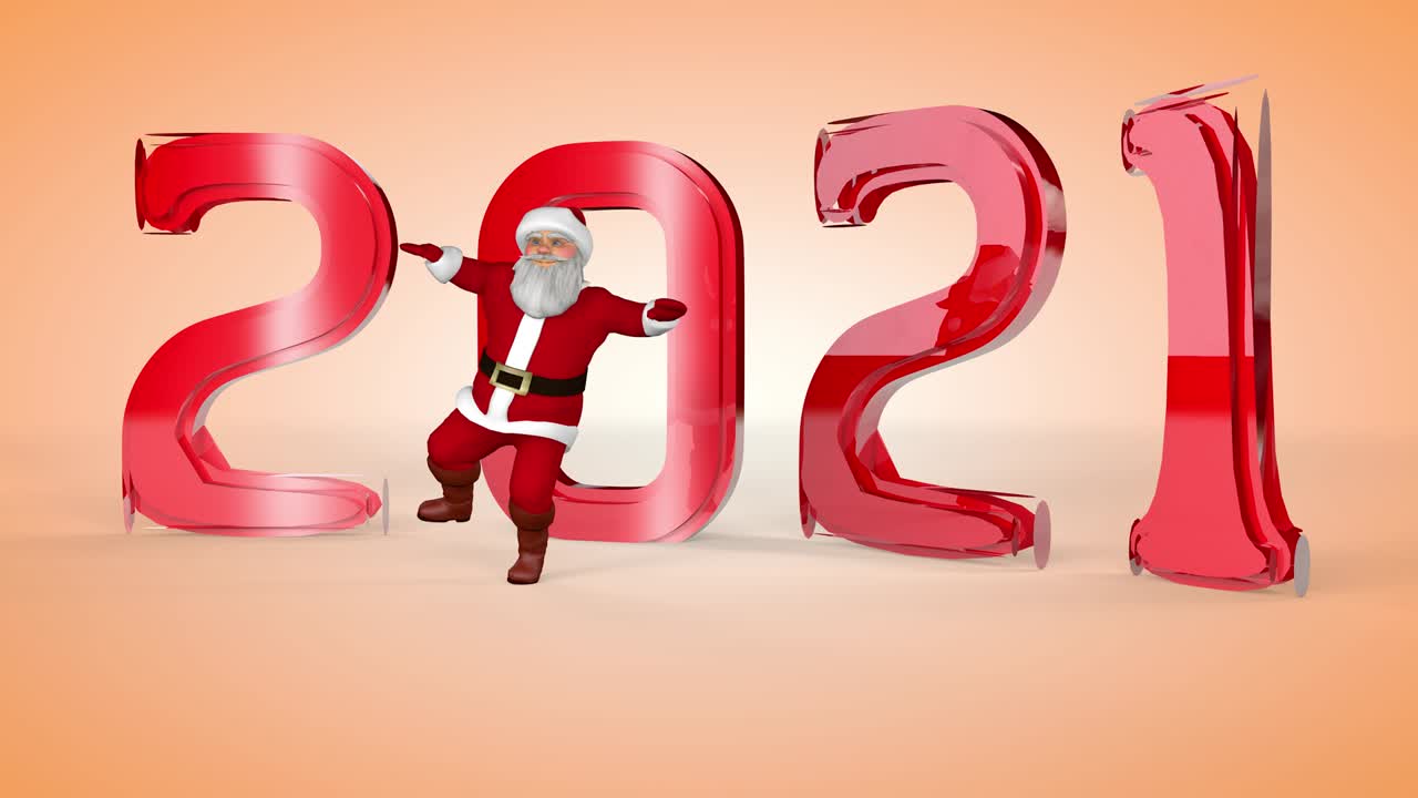 el alegre papá noel en un traje rojo está bailando. renderización 3d
