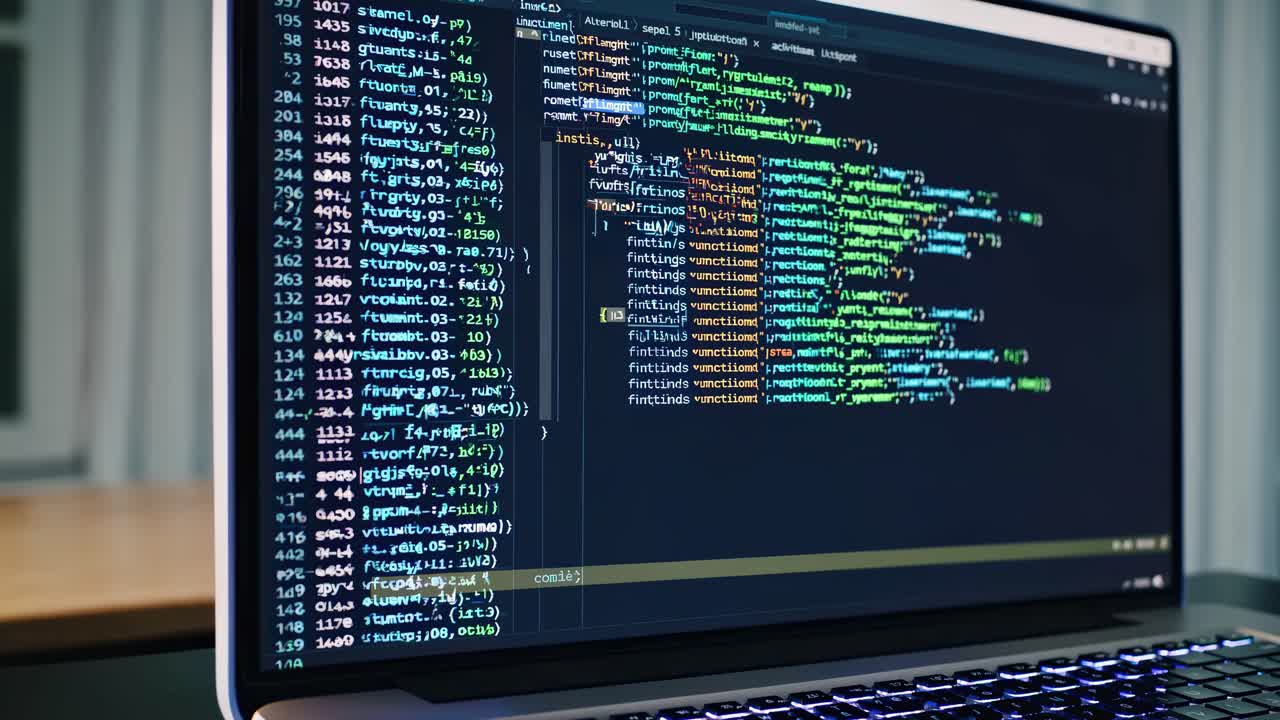 Nærbillede af en bærbar computerskærm med farverige kodeliner, der formidler et tech-kyndigt koncept