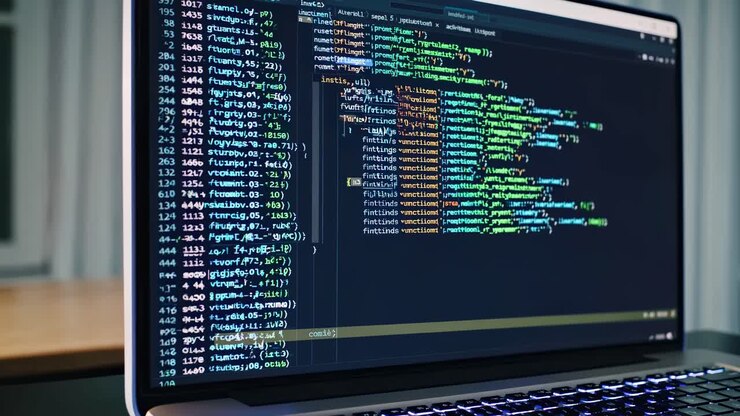 Close-up angle of a laptop screen displaying colorful code lines, conveying a tech-savvy concept