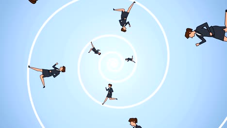 flat cartoon businesswoman characters running on spiral