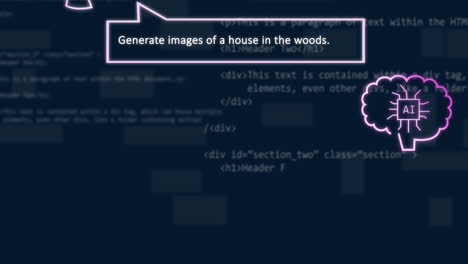animation of ai text and icons, computer data processing over dark background