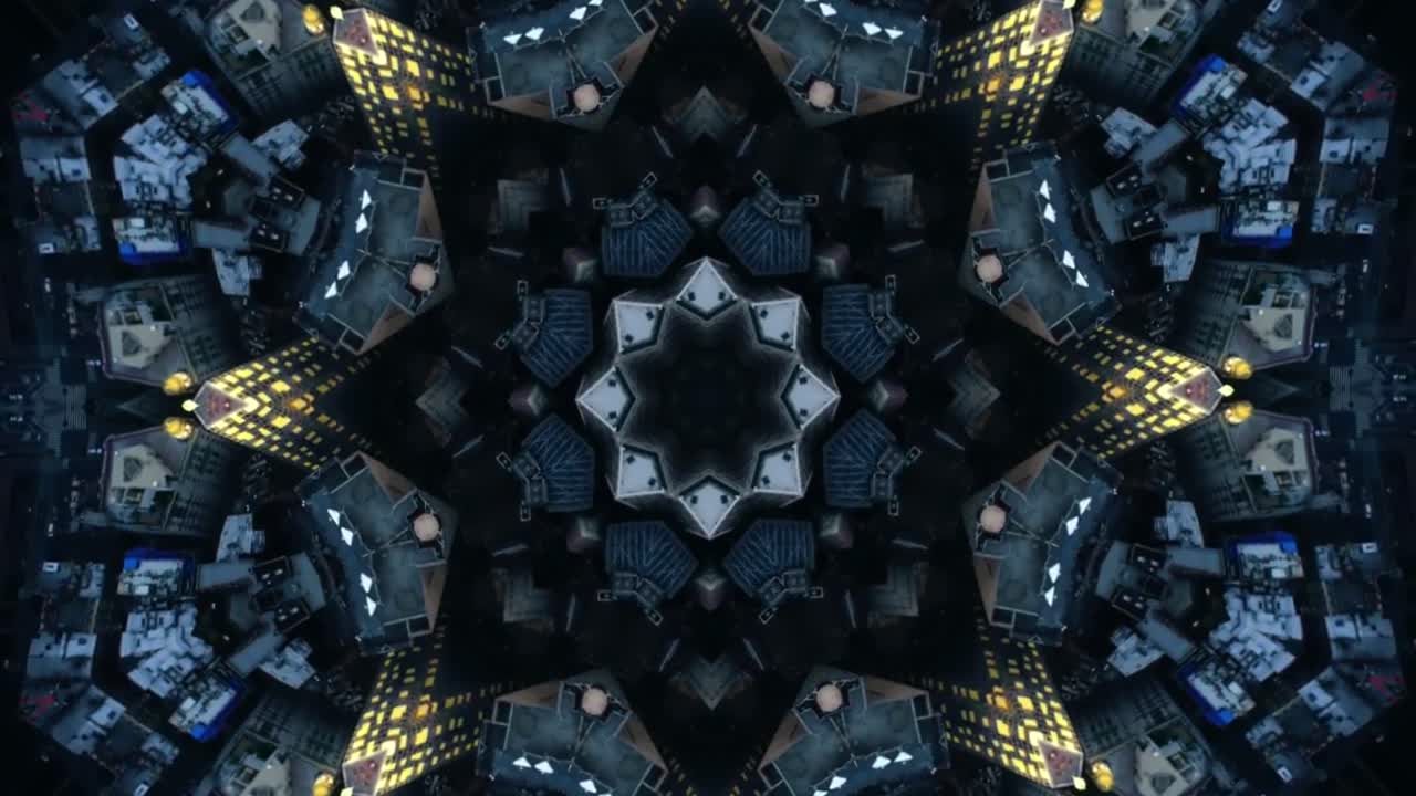 ciudad nueva york caleidoscopio paisajes mandalas animación gráficas fiesta fondo led trance psicodélicas