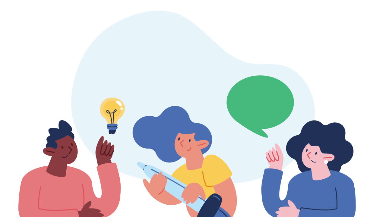 personas creativas con animación de luz de bombilla