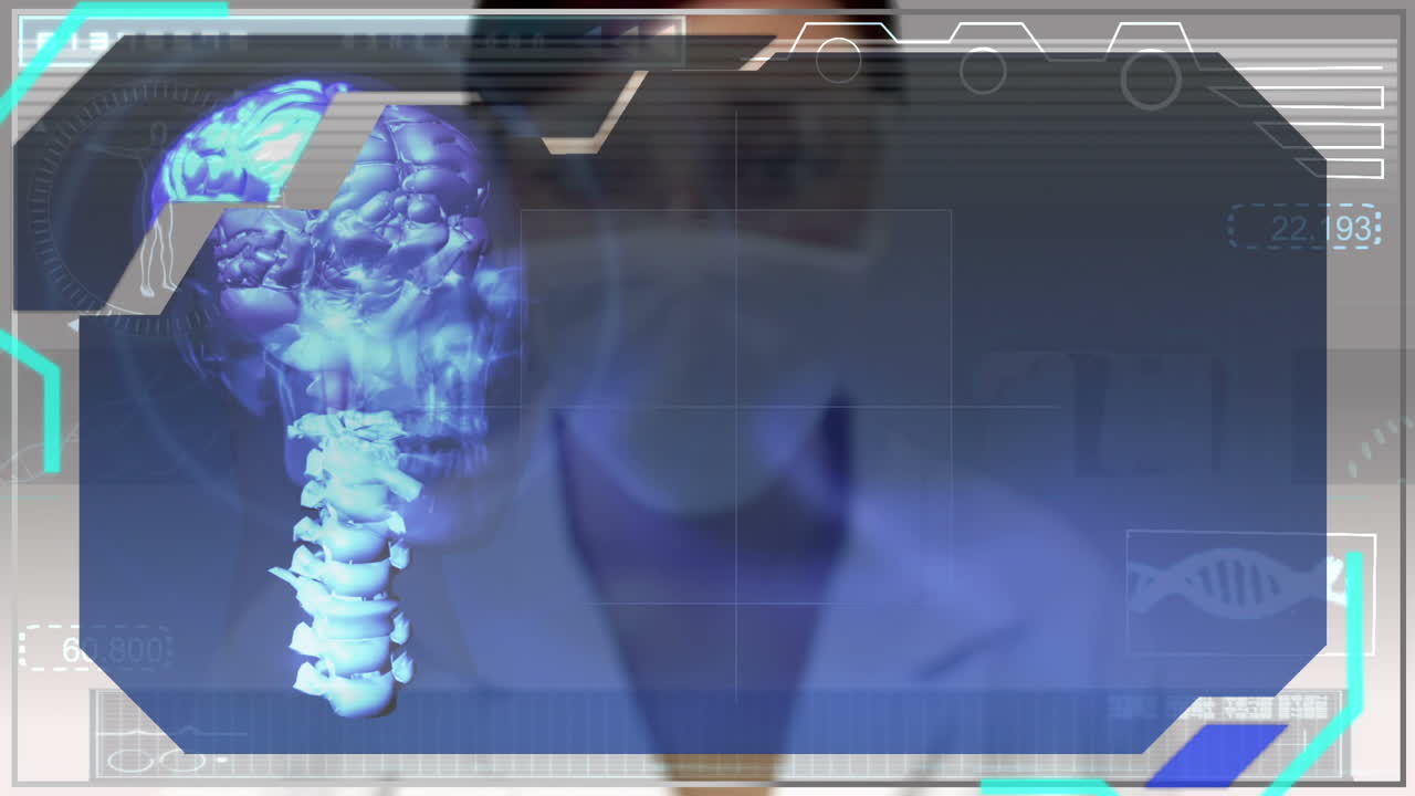 trabajador de laboratorio que utiliza una interfaz digital médica