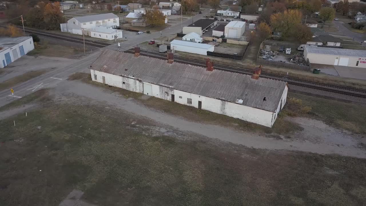 Abandoned rusty old building with metal roof old warehouse