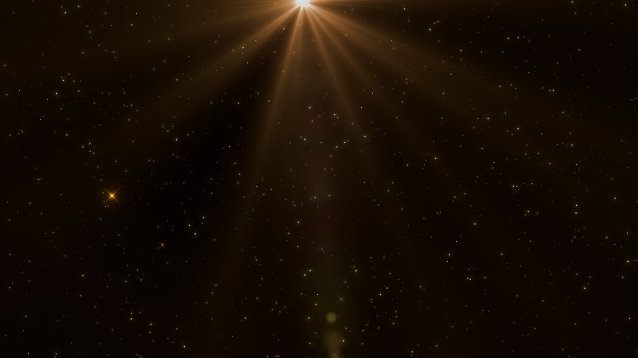 Magical animation glowing particles falling under warm golden rays gentle downward motion of