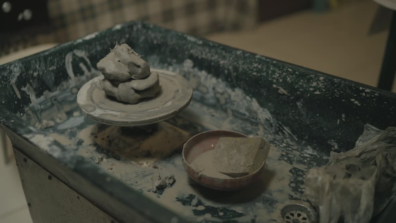 Close up view of stage of pottery. Handicrafts.