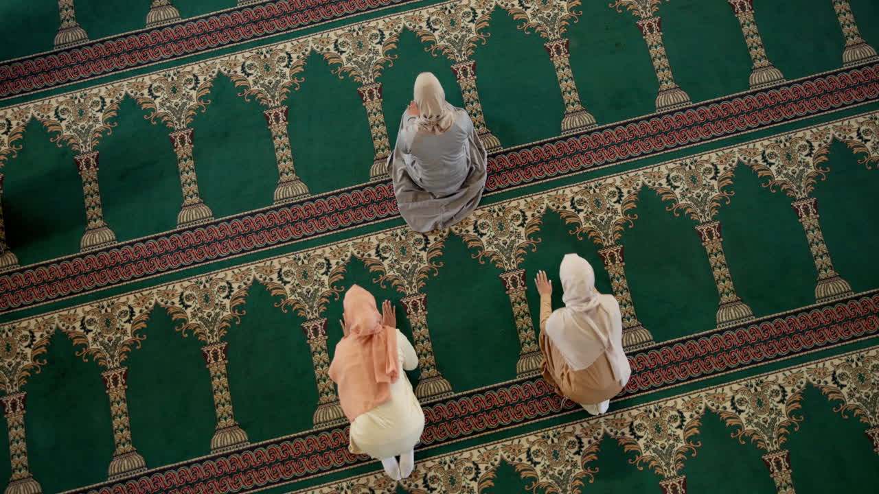 Muslim people praying in a mosque