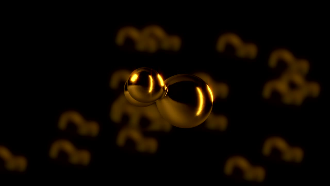 forma dymanic dorada brillante en el espacio con las mismas formas borrosas, renderizado en 3d, fondo generado por computadora