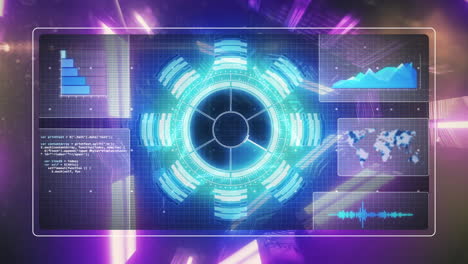 animación de la interfaz digital con escaneo de alcance y procesamiento de datos