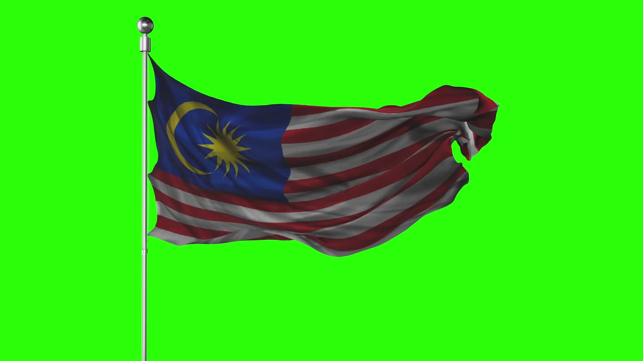 Bandiera nazionale della Malesia che sventola su schermo verde. Animazione chroma key. Illustrazione politica malese