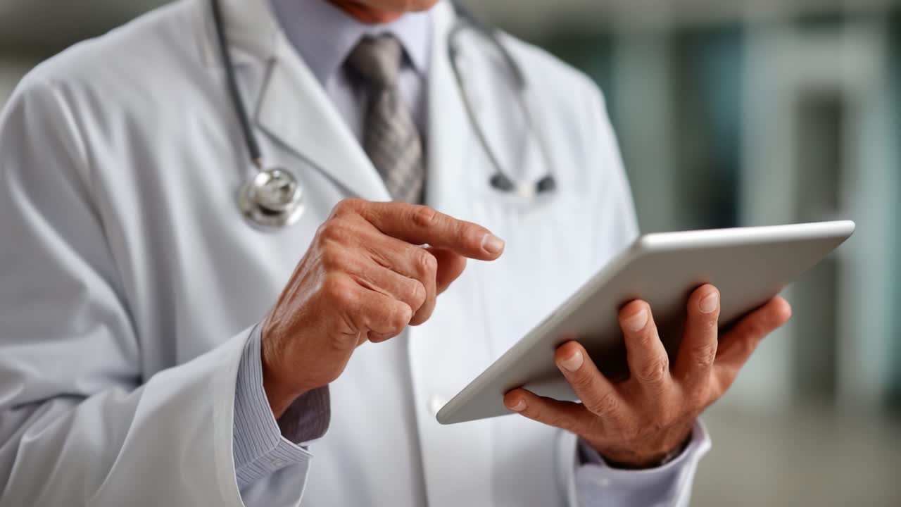 Un professionista sanitario con un tablet che dimostra l'integrazione della tecnologia nelle pratiche mediche per una migliore gestione dei pazienti e accesso alle informazioni