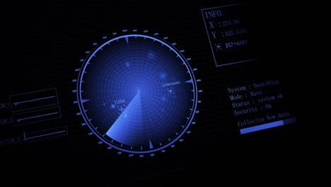 radar scanner search for enemy aircraft and ship. 3d view of radar scan over 4k resolution.