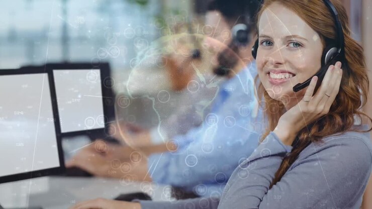 Donna che lavora in un call center
