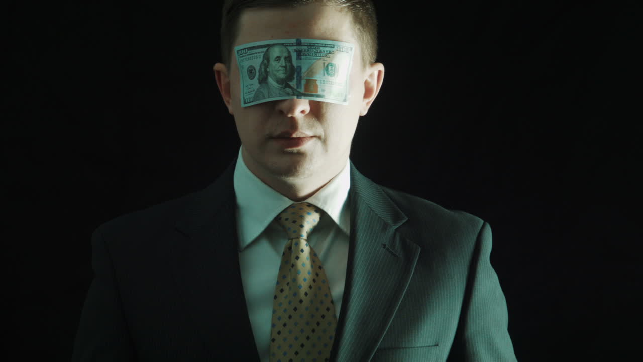 The Person In a Suit Closes Eyes By The Dollars