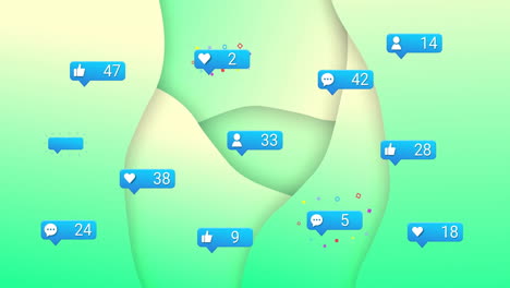 social media notifications animation over green abstract background