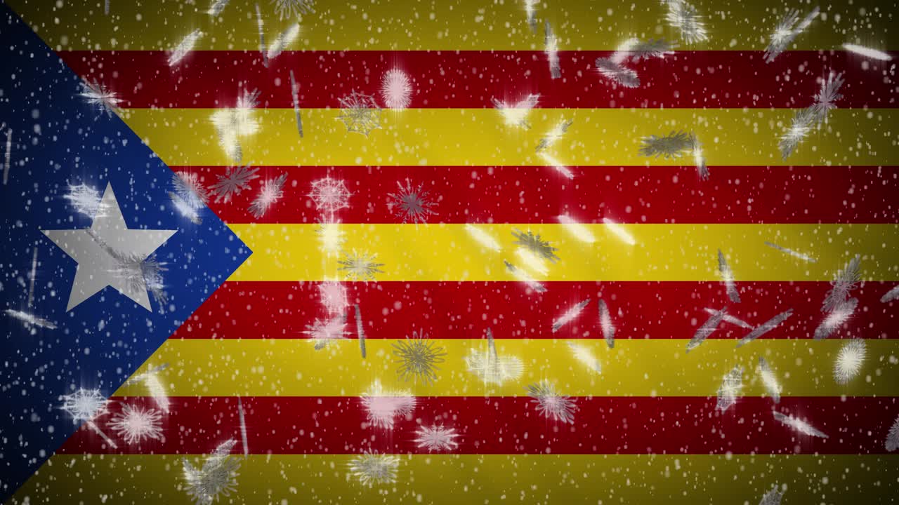 Blue estelada flag falling snow loopable, New Year and Christmas background loop