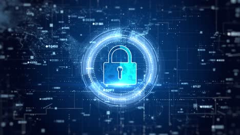 hud padlock icon cyber security, digital data network protection, future technology digital data network connection background concept.