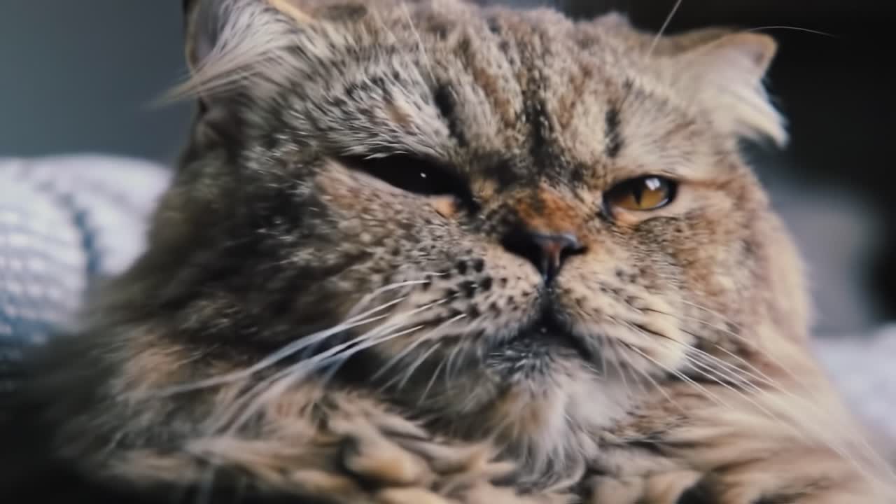 A Close-Up Journey into the Life of a Sleepy Cat: Captivating Moments in the Life of a Persian Feline Captured in Frame