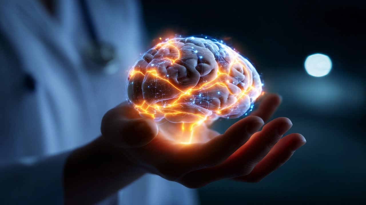 An Impressive Visualization of Neural Activity: A Glowing Brain Representation Captured in Hands, Illustrating the Intersection of Science and Technology in Understanding Cognition