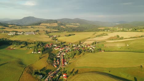 Aerial-point-of-interest-shot-of-a-Slovak-village-Sihla