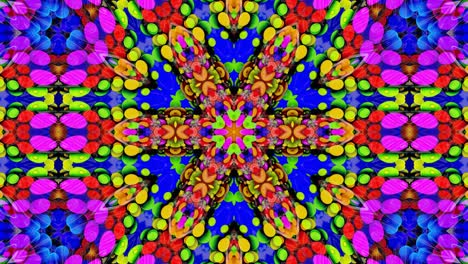 simetría estelar. efecto caleidoscopio de superficie líquida ondulada brillante con círculos distorsionados flotan como gotas de pintura en aceite. fondo creativo con gradiente multicolor en 4k. 3d