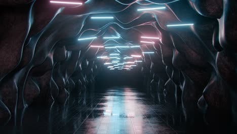 túnel desierto con lámparas fluorescentes 3d hacer animación de bucle sin costuras
