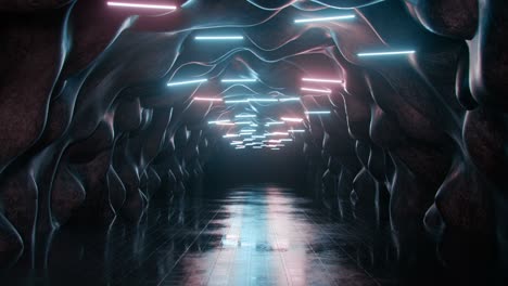 deserted tunnel with fluorescent lamps 3d render seamless loop animation