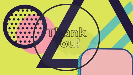 Animation-of-thank-you-text-over-shapes-on-yellow-background