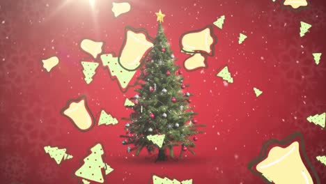 animation of christmas bells falling over winter landscape