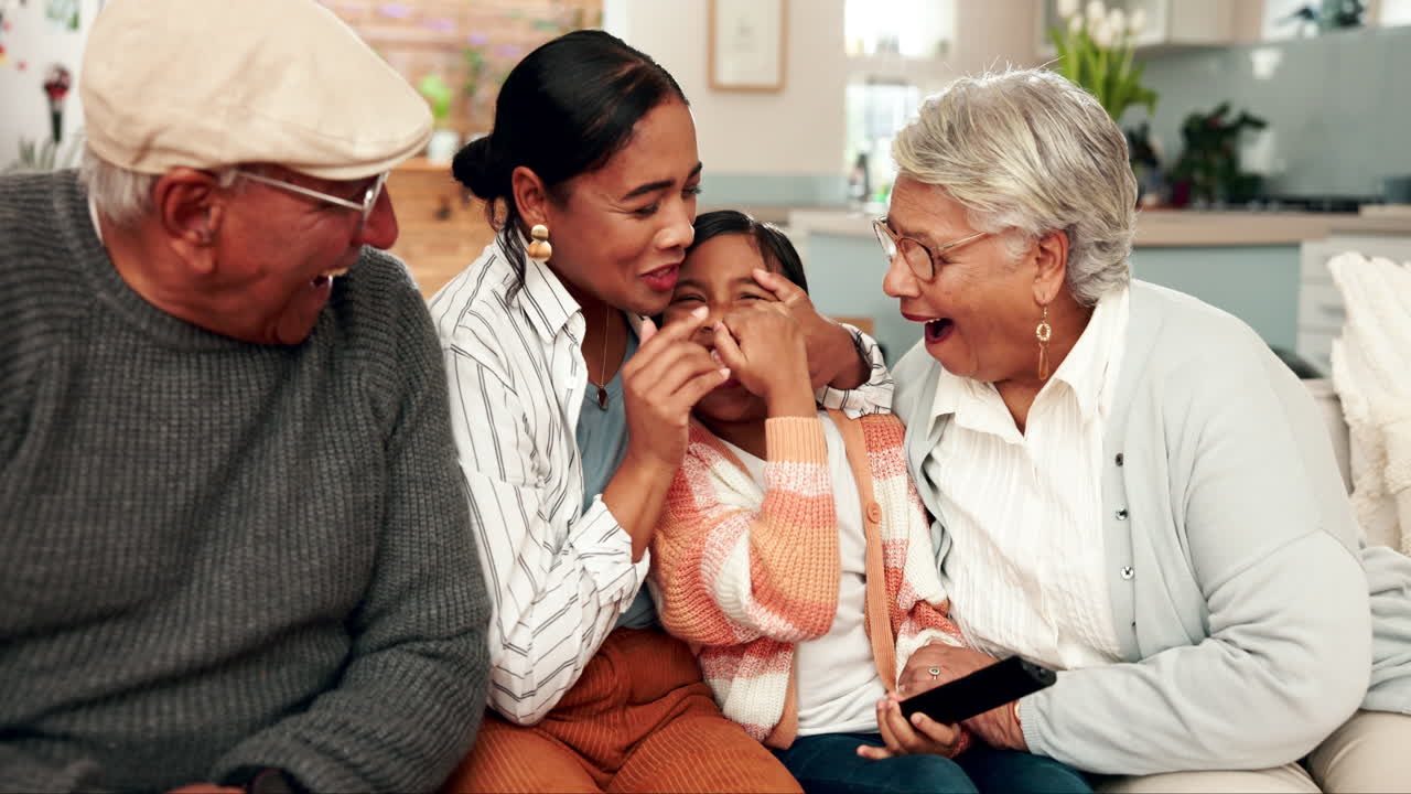 A multi-generational family shares a happy moment