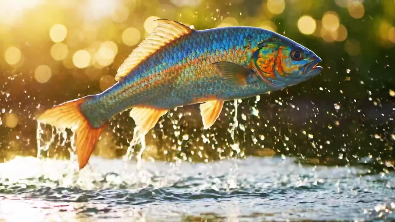 Schizzi accattivanti in acqua illuminata dal sole: uno splendido spettacolo della bellezza e dell'energia della natura in un ambiente lacustre calmo e riflettente durante l'ora d'oro