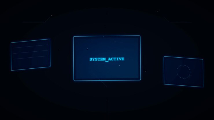 Futuristic Digital Interface Displaying System Active Status