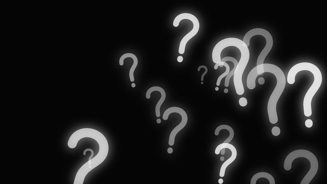 Floating Glowing Question Marks on Black Background