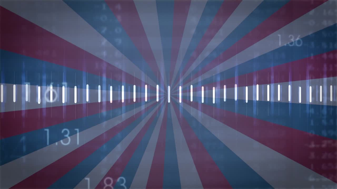 Apertura a raffica radiale, una serie di barre bianche si estende, un'onda arancione traccia e visualizza dati numerici